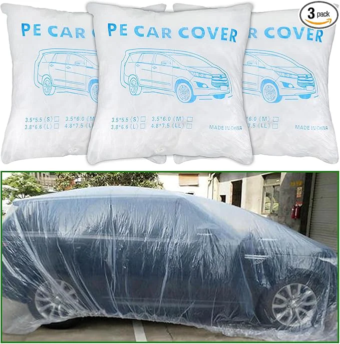Certified 3 Packs Disposable Car Cover Clear Plastic Car Cover Universal Rain Dust Garage Cover with Elastic Band Medium 12.4 FT x 21.6 FTAbout ThisOverview Elite