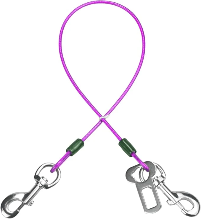 Reusable Dog Seat Belt Harness for Car Dog Seatbelt of Coated Wire Leash Safety Restraint No Chew Tether Cable Vehicle Double Clips Latch Purple 16 inch 40 CM About ThisOverview Minimalist