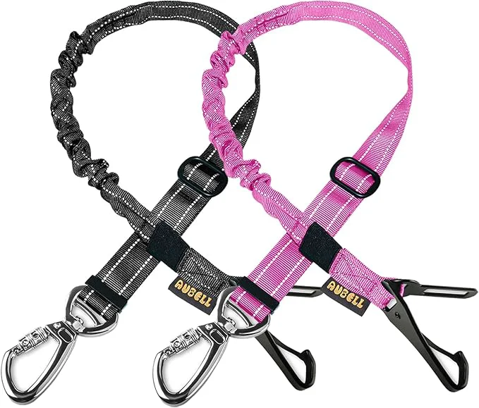 Enhanced AUBELL Dog Seat Belt for Car 2 Pack Set 3-in-1 Adjustable Reflective Bungee Heavy Duty Dog Car Harness Tether with Clip Hook Latch Buckle Swivel Zinc Alloy Carabiner Black HotpinkAbout ThisOverview High-End