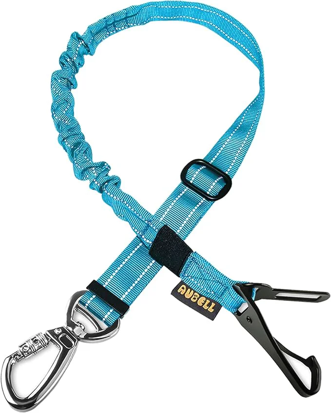 Genuine AUBELL Dog Seat Belt for Car Updated 3-in-1 Adjustable Reflective Bungee Heavy Duty Dog Car Harness Tether with Clip Hook Latch Buckle Swivel Zinc Alloy Carabiner BlueAbout ThisOverview Recyclable