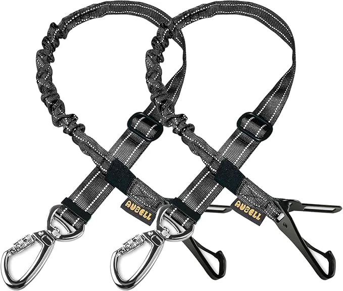 Flexible AUBELL Dog Seat Belt for Car 2 Pack Set 3-in-1 Adjustable Reflective Bungee Heavy Duty Dog Car Harness Tether with Clip Hook Latch Buckle Swivel Zinc Alloy Carabiner Black BlackAbout ThisOverview Optimized