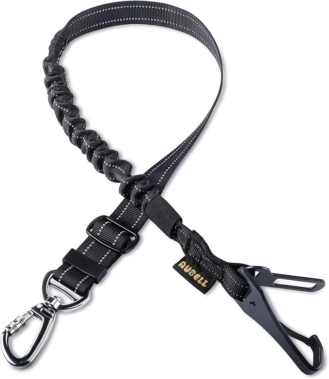 Efficient AUBELL Dog Seat Belt for Car Updated 3-in-1 Adjustable Reflective Bungee Heavy Duty Dog Car Harness Tether with Clip Hook Latch Buckle Swivel Zinc Alloy Carabiner BlackAbout ThisOverview Minimalist
