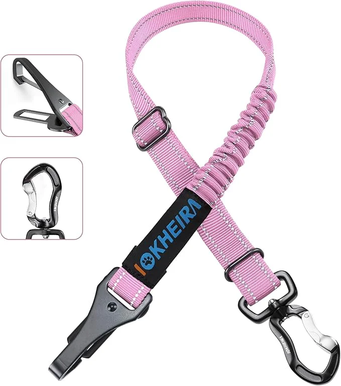 Flexible IOKHEIRA Dog Seatbelt - Adjustable Reflective Bungee Harness with Aluminum Swivel CarabinerAbout ThisOverview Fine Crafted