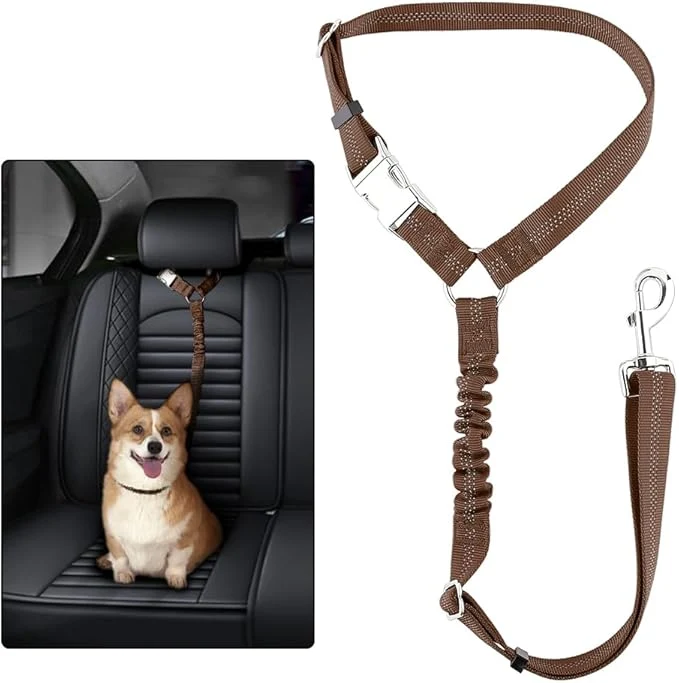 Certified Plutus Pet Dog Seat Belt for Car Headrest Reflective and Adjustable Restraint with Elastic Bungee for Safety Vehicle Seatbelt Harness for Small Medium Large Dogs and Cats ChocolateAbout ThisOverview Green