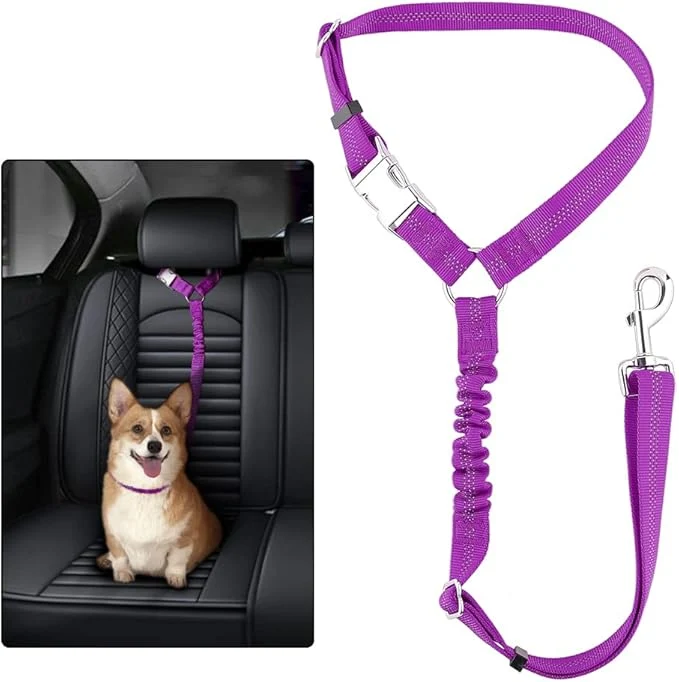 High-Grade Plutus Pet Dog Seat Belt for Car Headrest Reflective and Adjustable Restraint with Elastic Bungee for Safety Vehicle Seatbelt Harness for Small Medium Large Dogs and CatsAbout ThisOverview Optimized