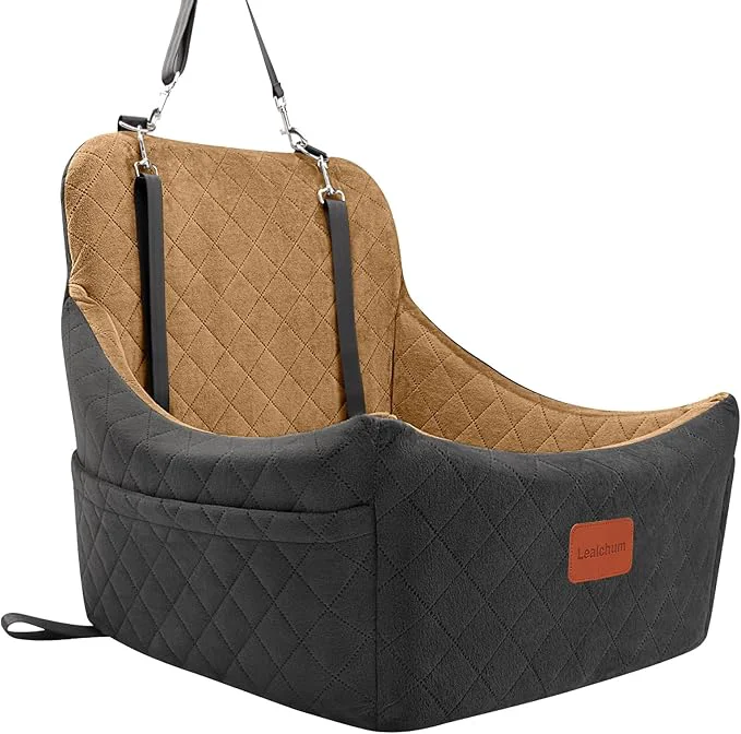 Traditional Dog Booster Car Seat for Medium Dogs Up to 40lbs Pets Easy to Install Fully Detachable and Washable Anti-Slip Base Snug Puppy Car Seat with 2 Clip-On Leashes Black Coffee Medium About ThisOverview Convenient