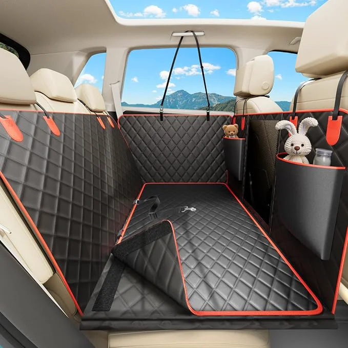 Contemporary Waterproof Dog Car Seat Cover for Back Seat – Heavy Duty Back Seat Extender for Dogs with Hard Bottom 7-Layer Protection Non-Slip Scratchproof Easy to Install Red About ThisOverview Verified