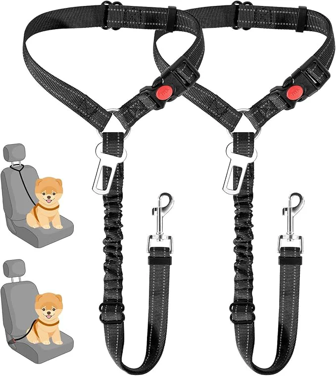 Top-Quality SlowTon Dog Seat Belt for Car 2 Pack Dog Car Harness Seatbelt Adjustable with Elastic Bungee Buffer 2 in 1 Pet Car Leash Headrest Restraint Dog Reflective Safety Tether S Black Headrest Clip About ThisOverview Environmentally Friendly