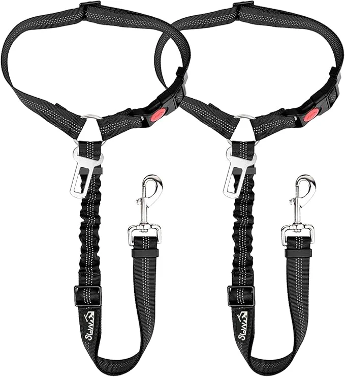 Efficient SlowTon Dog Seat Belt for Car 2 Pack Dog Car Harness Seatbelt Adjustable with Elastic Bungee Buffer 2 in 1 Pet Car Leash Headrest Restraint Dog Reflective Safety Tether Black Headrest Clip About ThisOverview Exclusive