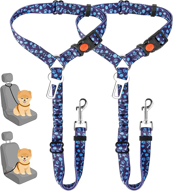 Effective SlowTon Dog Seat Belt for Car 2 Pack Dog Car Harness Seatbelt Adjustable with Elastic Bungee Buffer 2 in 1 Pet Car Leash Headrest Restraint Dog Reflective Safety Tether S Blue Headrest Clip About ThisOverview Pure