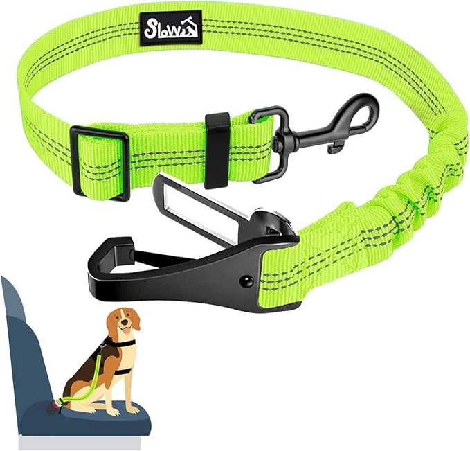 Advanced SlowTon Dog Seat Belt Adjustable Dog Safety Belt Leash 2 in 1 Latch Bar Attachment Dogs Car Seatbelt with Elastic Nylon Bungee Buffer Reflective Nylon Belt Tether VL 35.5in About ThisOverview Prestigious