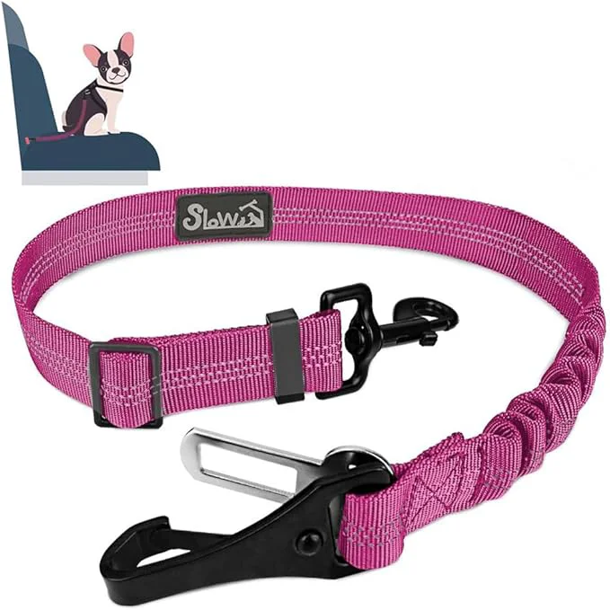 Convenient SlowTon Dog Seat Belt Adjustable Dog Safety Belt Leash 2 in 1 Latch Bar Attachment Dog Car Seatbelt with Elastic Nylon Bungee Buffer Reflective Nylon Belt Tether FU About ThisOverview Elegant