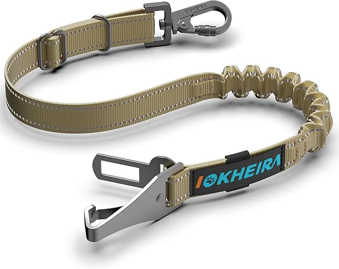 High-Performance IOKHEIRA Dog Seat Belt 3-in-1 Car Harness for Pets Adjustable Safety Seatbelt Nylon Reflective Bungee Fabric Dog Car Harness with Clip Hook Latch Buckle Swivel Zinc Alloy Carabiner Green About ThisOverview Environmentally Friendly