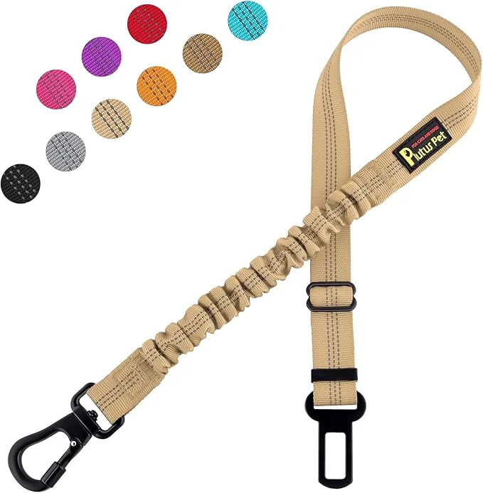 High-Grade Plutus Pet Dog Seat Belt for Car Adjustable Dog Car Harness with Carabiner Clip Reflective Safety Dog Seatbelt Leash with Elastic Bungee BeigeAbout ThisOverview Secure