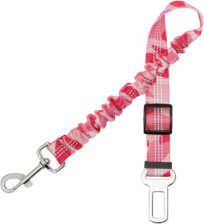 Original Dog Seat Belt for Car - Adjustable Dog Car Safety Harness Elastic Cushioning Seatbelt Leash Reinforced Metal Buckle Anti-Tangle Design for Small and Medium Pets Pink About ThisOverview Pure