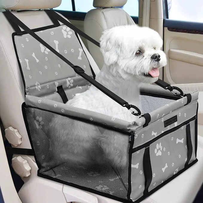 Dependable PetsHome Dog Car Seat Foldable Dog Car Booster Seat Waterproof Breathable Oxford Travel Bag for Small to Medium Dogs Puppies and Pets-Pattern GreyAbout ThisOverview Fine