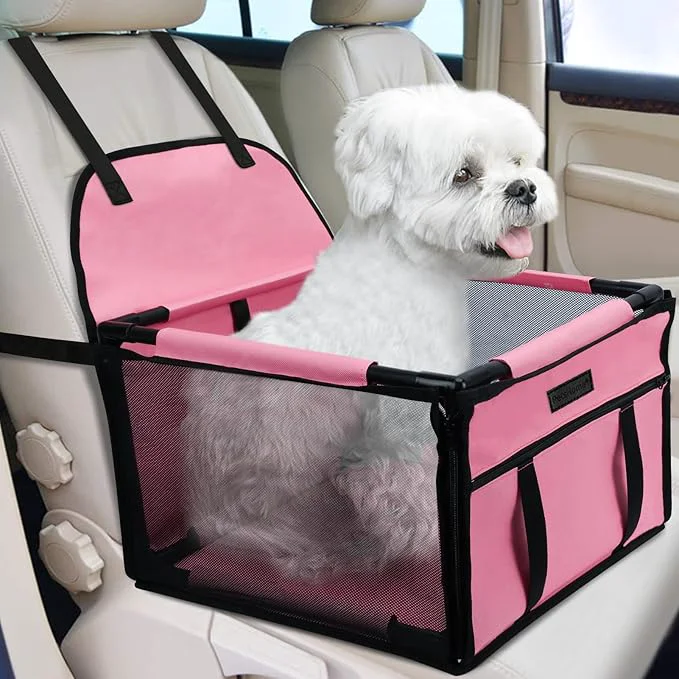 Soft PetsHome Dog Car Seat Foldable Dog Car Booster Seat Waterproof Breathable Oxford Travel Bag for Small to Medium Dogs Puppies and Pets-Pure Pink-UpgradeAbout ThisOverview Specialty