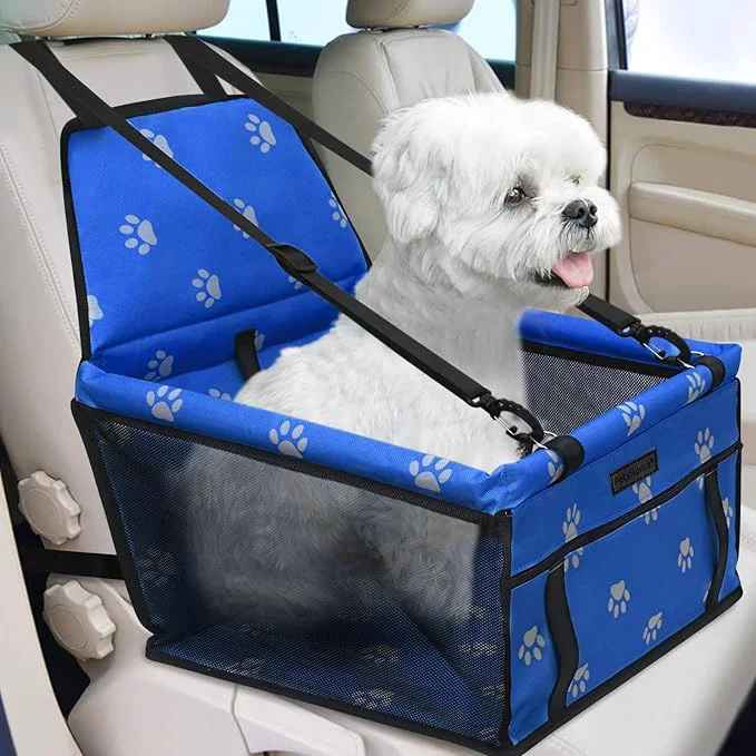 Functional PetsHome Dog Car Seat Foldable Dog Car Booster Seat Waterproof Breathable Oxford Travel Bag for Small to Medium Dogs Puppies and Pets-Footprint BlueAbout ThisOverview Green