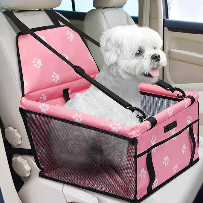 Expertly Made PetsHome Dog Car Seat Foldable Dog Car Booster Seat Waterproof Breathable Oxford Travel Bag for Small to Medium Dogs Puppies and Pets-Footprint PinkAbout ThisOverview Functional