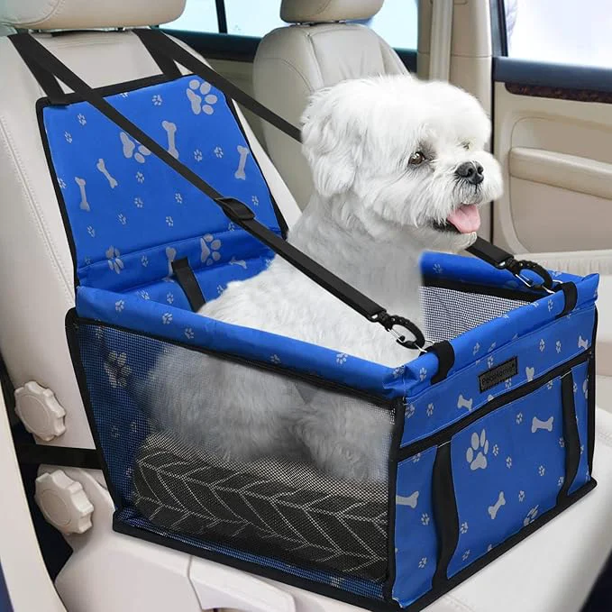 Next-Generation PetsHome Dog Car Seat Foldable Dog Car Booster Seat Waterproof Breathable Oxford Travel Bag for Small to Medium Dogs Puppies and Pets-Pattern Blue MatAbout ThisOverview Outstanding