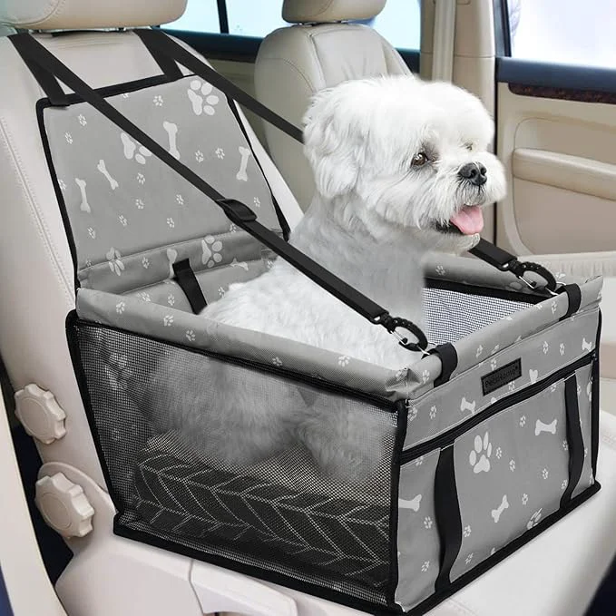 Unique PetsHome Dog Car Seat Foldable Dog Car Booster Seat Waterproof Breathable Oxford Travel Bag for Small to Medium Dogs Puppies and Pets-Pattern Grey MatAbout ThisOverview World-Class