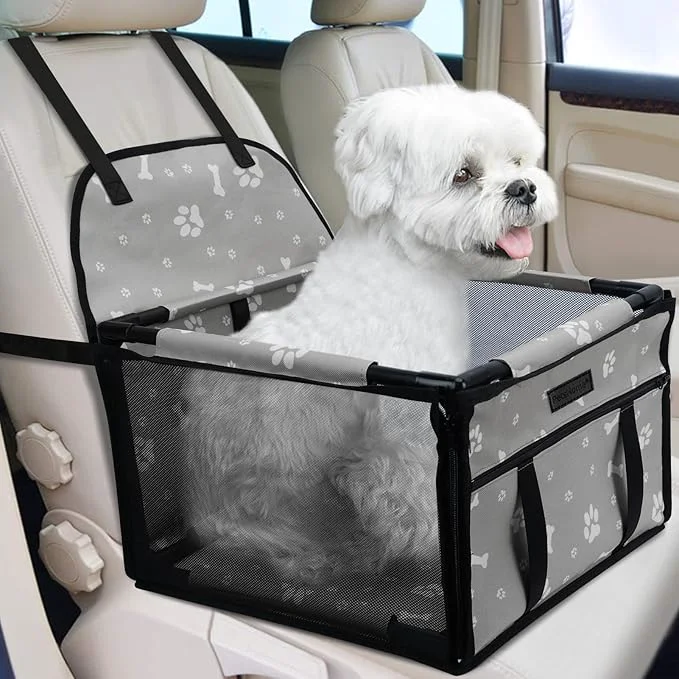 Green PetsHome Dog Car Seat Foldable Dog Car Booster Seat Waterproof Breathable Oxford Travel Bag for Small to Medium Dogs Puppies and Pets-Pattern Grey-UpgradeAbout ThisOverview Durable