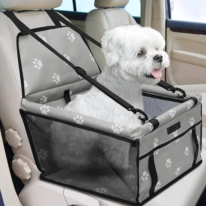 Versatile PetsHome Dog Car Seat Foldable Dog Car Booster Seat Waterproof Breathable Oxford Travel Bag for Small to Medium Dogs Puppies and Pets-Footprint GreyAbout ThisOverview User-Friendly