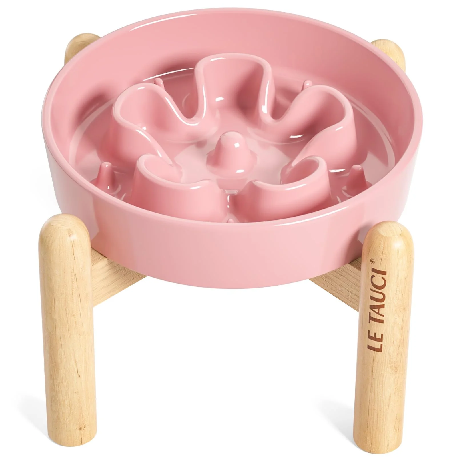 Artisan LE TAUCI Ceramic Slow Feed Dog Bowl for Small Breeds d Anti-Gulp Non-Slip 6 inch Pink High-End