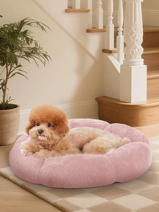 Trusted OhGeni 24 inches Calming Donut Dog Cat Bed for Small Pets Warming Comfort Fluffy Short Pile Fur Durable Machine Washable Round Bed Cute Round Bed for Puppy and Kitten PinkAbout ThisOverview Certified