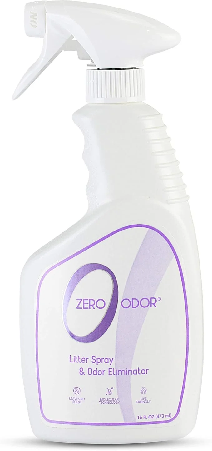Classic Zero Odor – Litter Odor Eliminator - Permanently Eliminate Litter Odors with Patented Molecular Technology - Pet Safe Works on all types of litter 16oz Over 400 Sprays About ThisOverview Proven