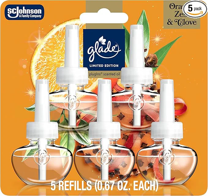 Smooth Glade PlugIns Refills Air Freshener Orange Zest Clove Scented and Essential Oils for Home and Bathroom 0.67 Fl Oz 5 CountAbout ThisOverview Durable