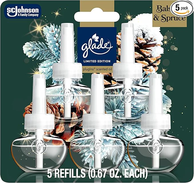 Relaxed Glade PlugIns Refills Air Freshener Balsam Spruce Scented and Essential Oils for Home and Bathroom 0.67 Fl Oz 5 CountAbout ThisOverview Fast