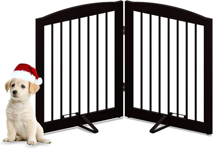 User-Friendly standing Pet Gate for Dogs Foldable Wooden Dog Gate for House Indoor Pet Barrier for Stairs Doorways Support Feet Included 24 Height 2 Panels BrownAbout ThisOverview Quality