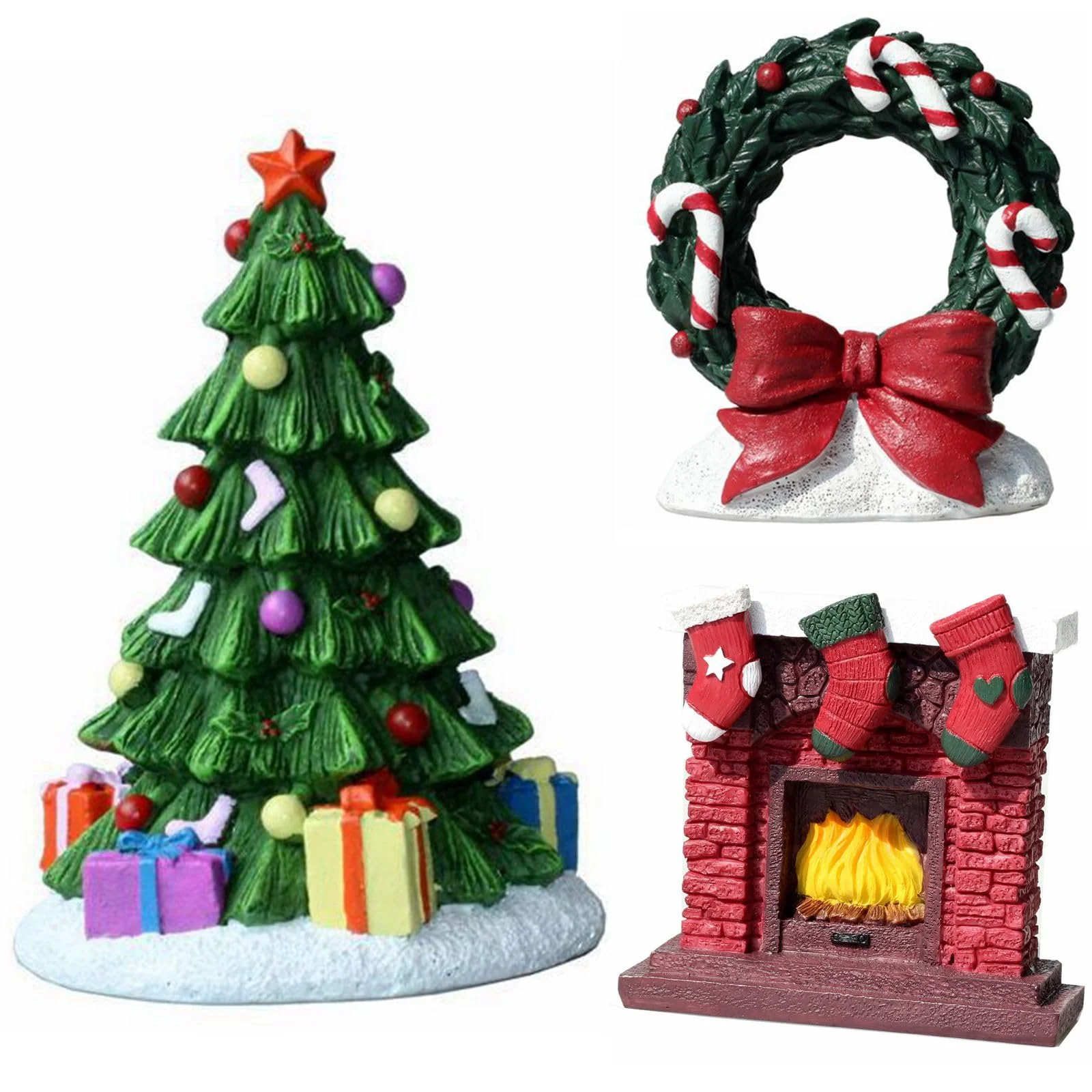 Fine Crafted RVQIGYP Aquarium Christmas Decoration Set – 3-Piece Resin Tree Fireplace Wreath for Betta Tanks Superior