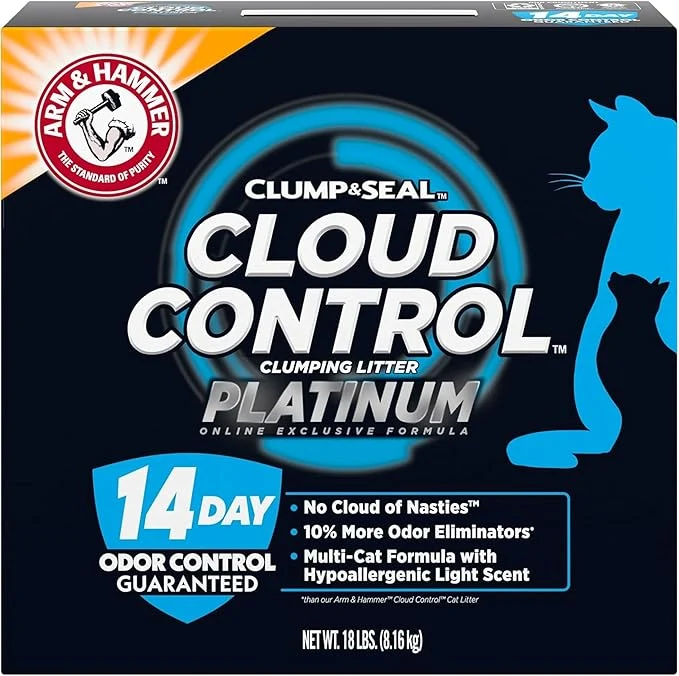 Trendy Arm Hammer Cloud Control Platinum Cat Litter Hypoallergenic Dust- Multi-Cat 14-Day Odor Control 18 lbs – Dander Shield Baking SodaAbout ThisOverview Functional