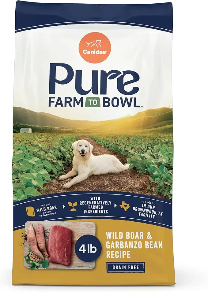 Durable Canidae Pure Farm to Bowl Wild Boar Garbanzo Bean Grain- Dry Dog Food Adult 4lbAbout This Verified