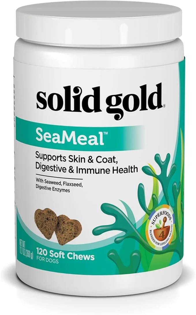 Unique Solid Gold Cat Dog Multivitamin Chews - Kelp Omega 3 Vitamins for Dental Digestive Immune Skin Coat Health - Multi Vitamin for Dogs Cats - Sea Kelp Based Soft Chew for All Ages - 120ctAbout This Effective