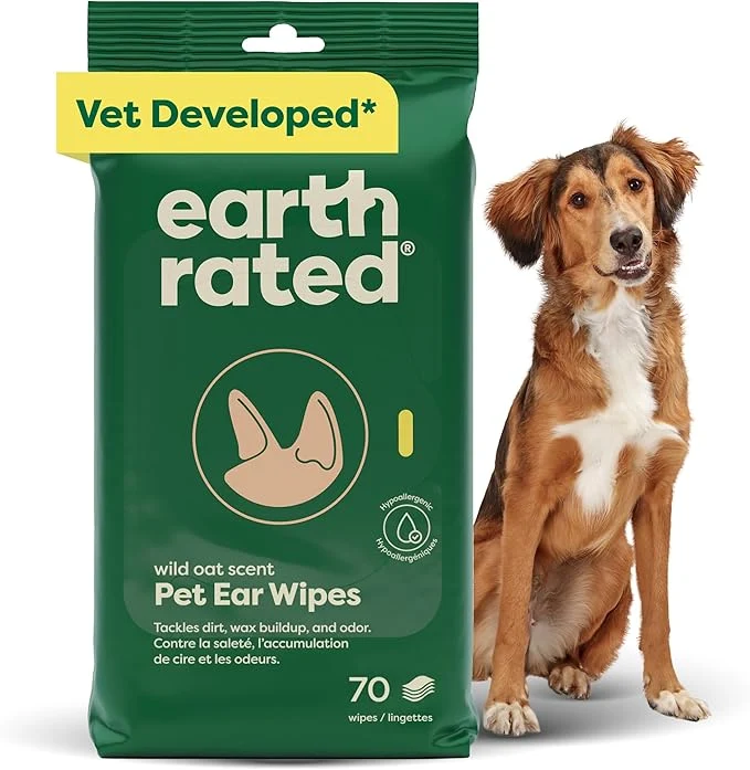 Enhanced Earth Rated Vet-Developed Pet Ear Wipes Hypoallergenic Cleaner for Dogs Cats Ears to Remove Dirt and Wax Build Up Wild Oat Scent 70 CountAbout This First-Class