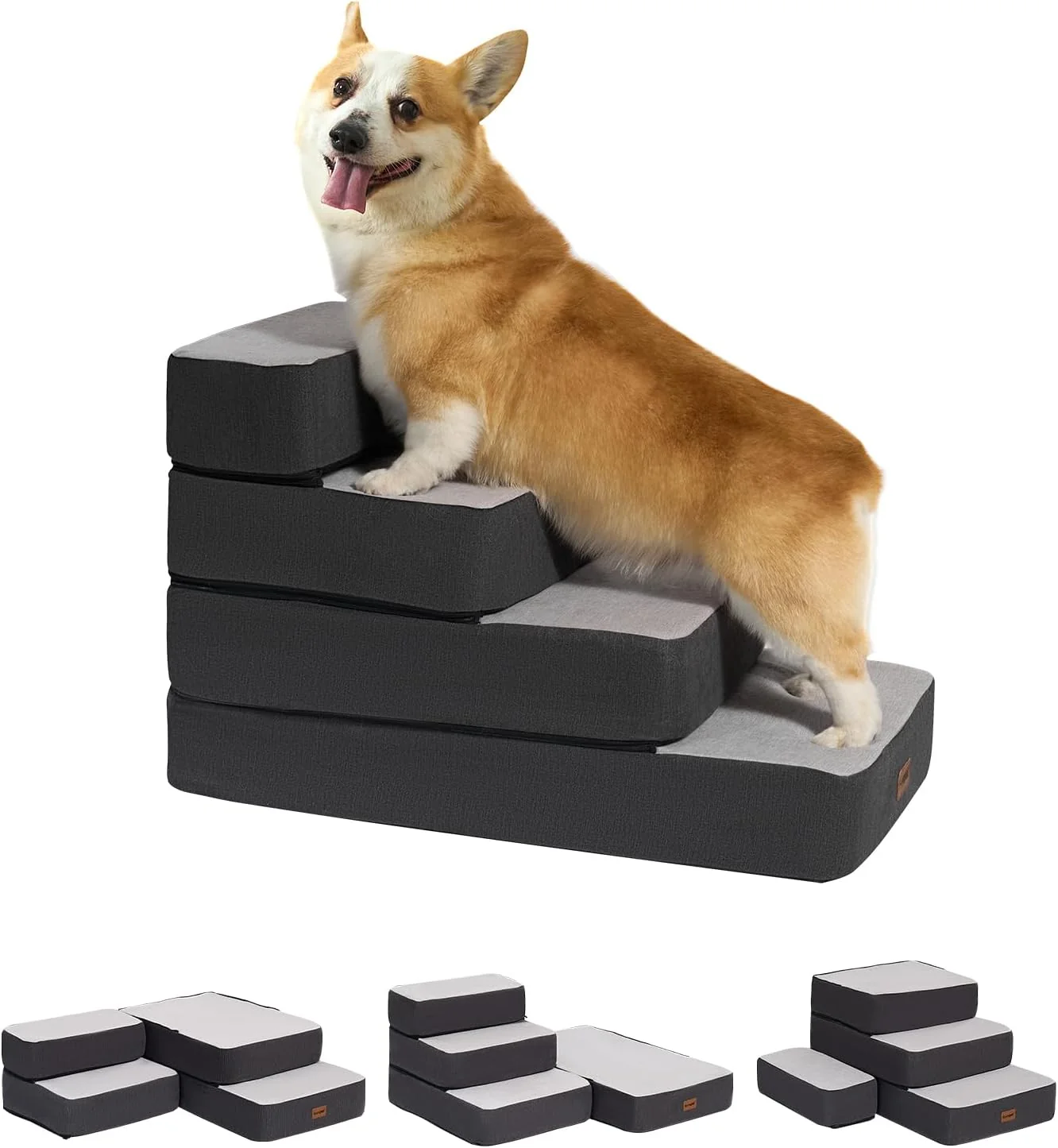 Responsible 4-Step Adjustable Dog Stairs for Beds Dog Steps for Small Dogs and Cats Foldable Pet Stairs for Bed Climbing Non-Slip Pet Step Indoor Grey Fast