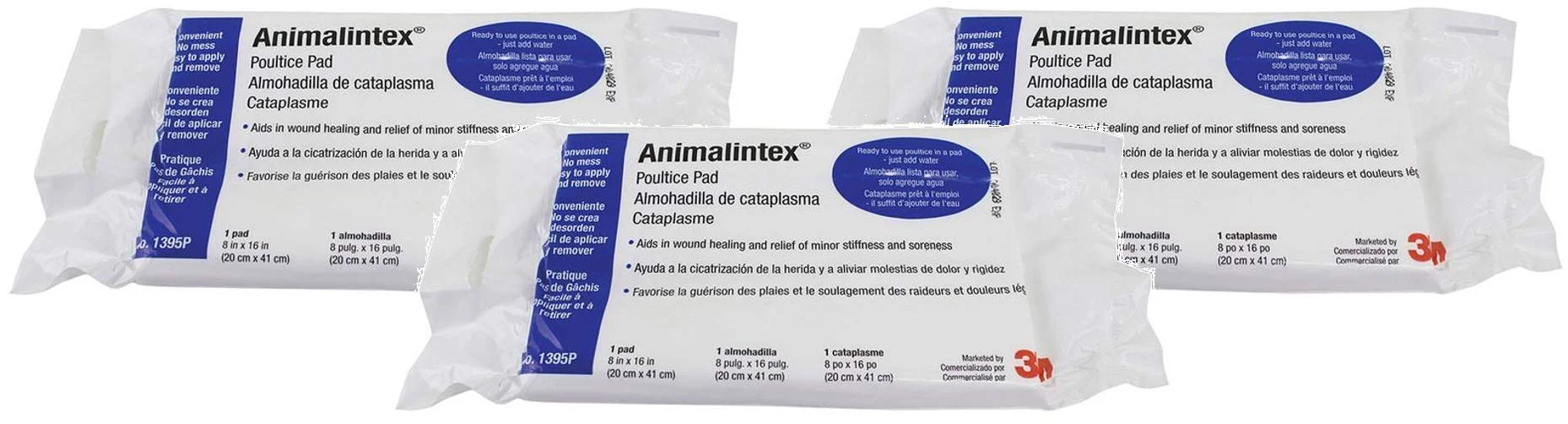 Next-Generation 3M Animalintex Poultices – 3 Pack 8 x 16 in Cotton Pads for Horses Dogs Clean