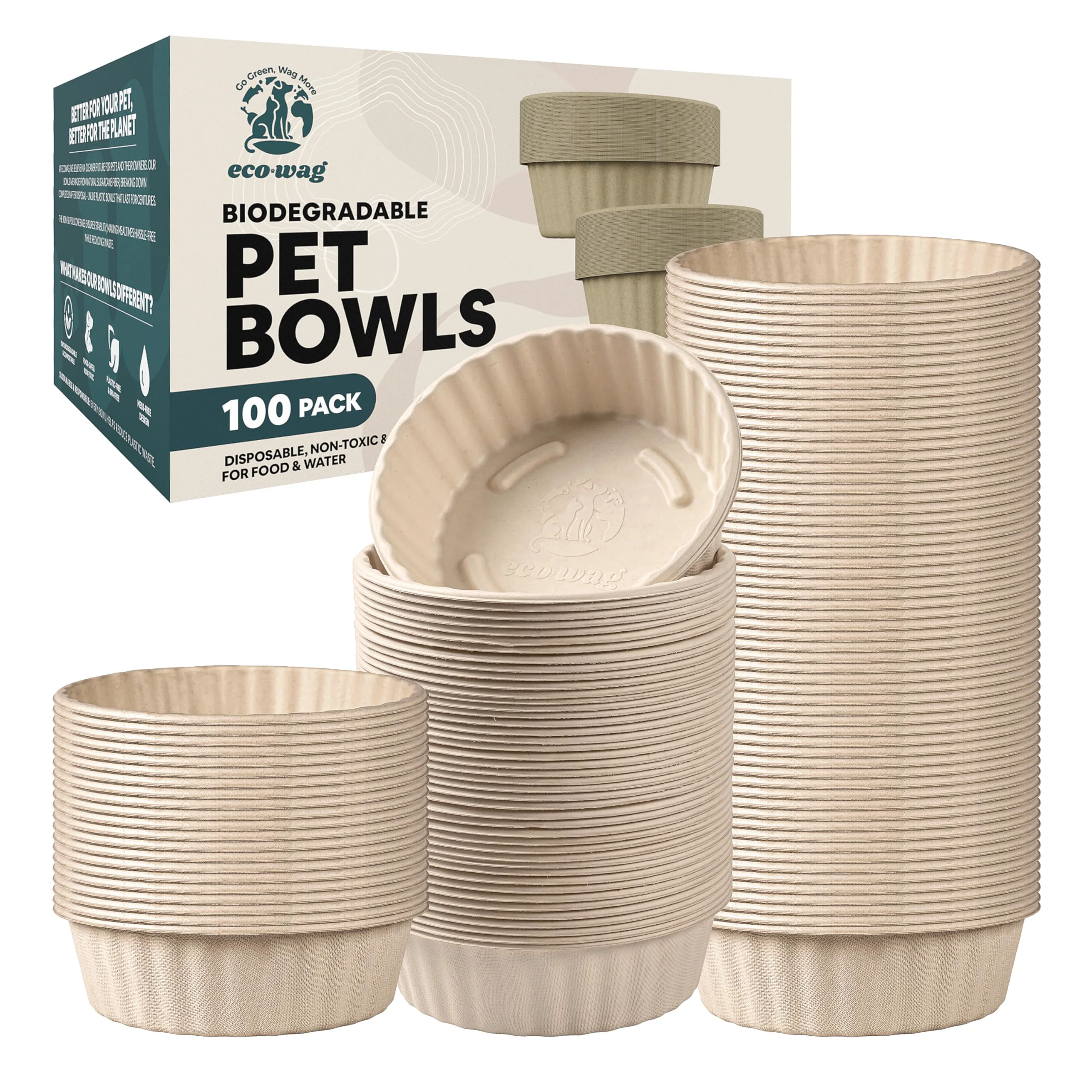 Versatile EcoWag 100-Pack 28oz Biodegradable Pet Bowls Refills – Compostable Heavy-Duty Dishes for Dogs Cats Exceptional