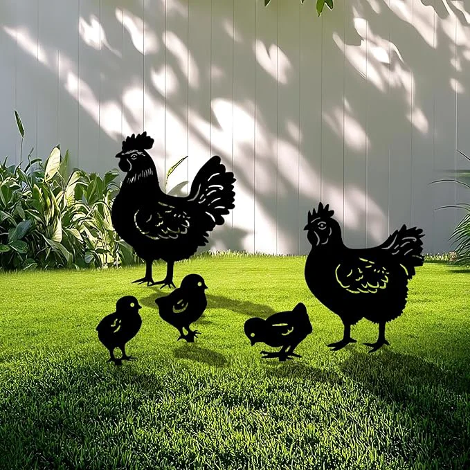 Modern 5 Pack Chicken Metal Garden Decorative Stakes Weather Proof Silhouette Statues Consistent