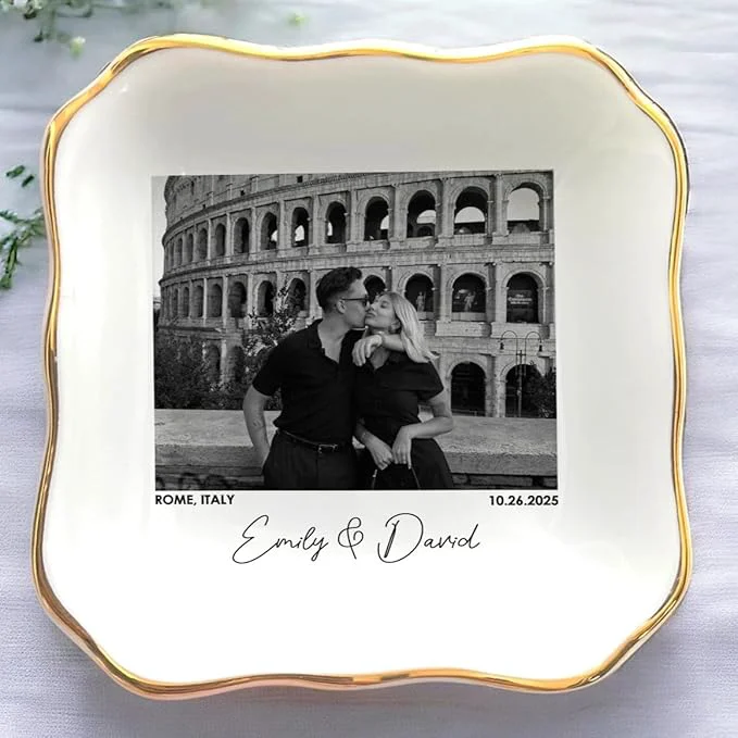 Recyclable Custom Couple Portrait Photo Ring Dish Personalized Picture Trinket Tray Premium Material