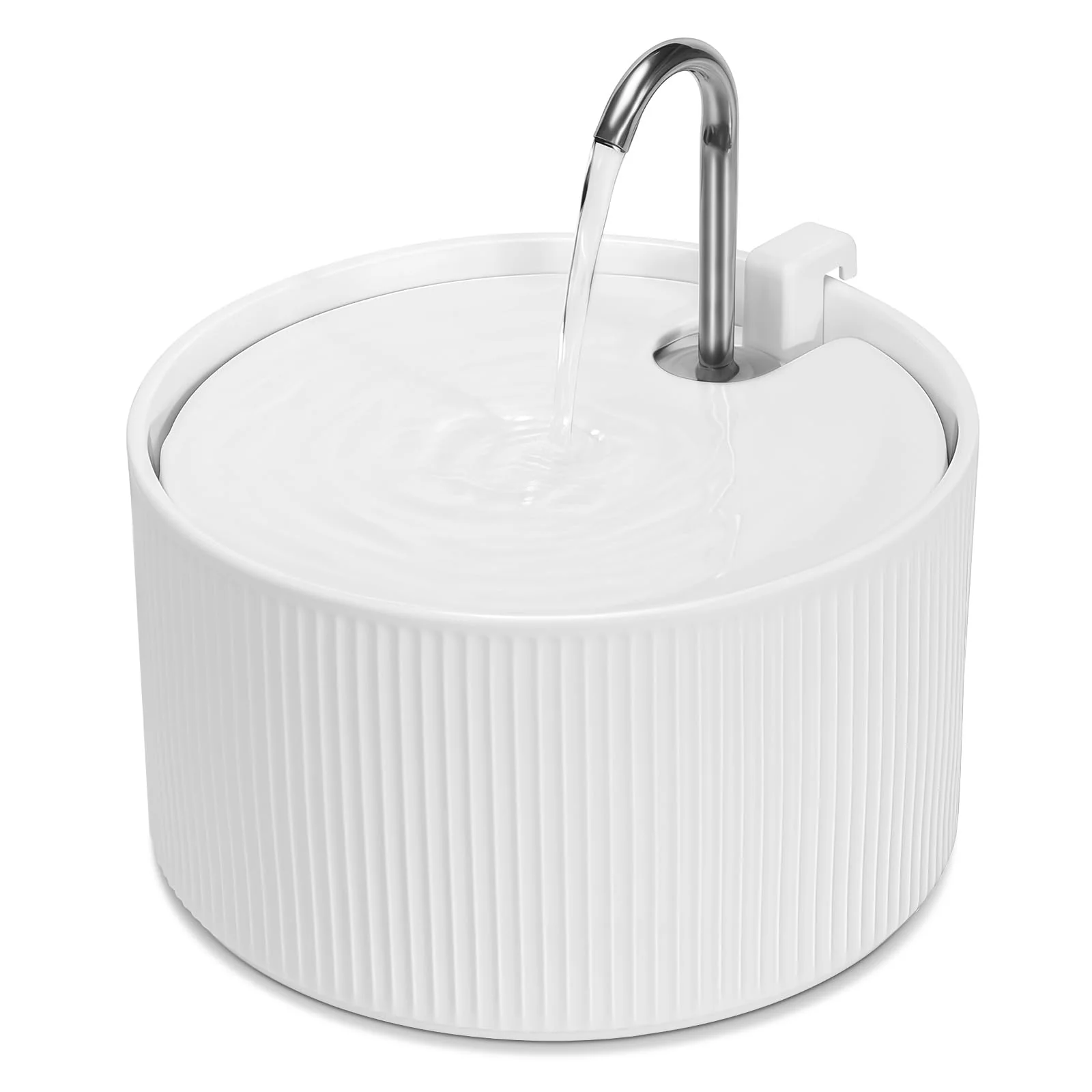 Fashionable NautyPaws Ceramic Cat Water Fountain 2.2L 74oz — Quiet 5-Layer Filtration Easy-Clean Ceramic Bowl Refined