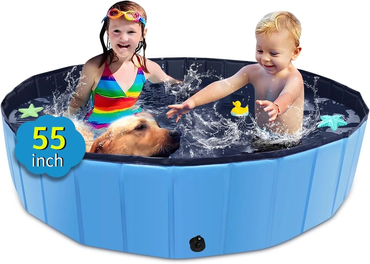 Genuine Foldable Dog Pool 55 x 12 Kiddie Pool with Hard Plastic Non-Slip Dog Bath Tub for Outdoor Backyard Collapsible Dog Swimming Pool for Kids Dogs Pets Blue Healthy