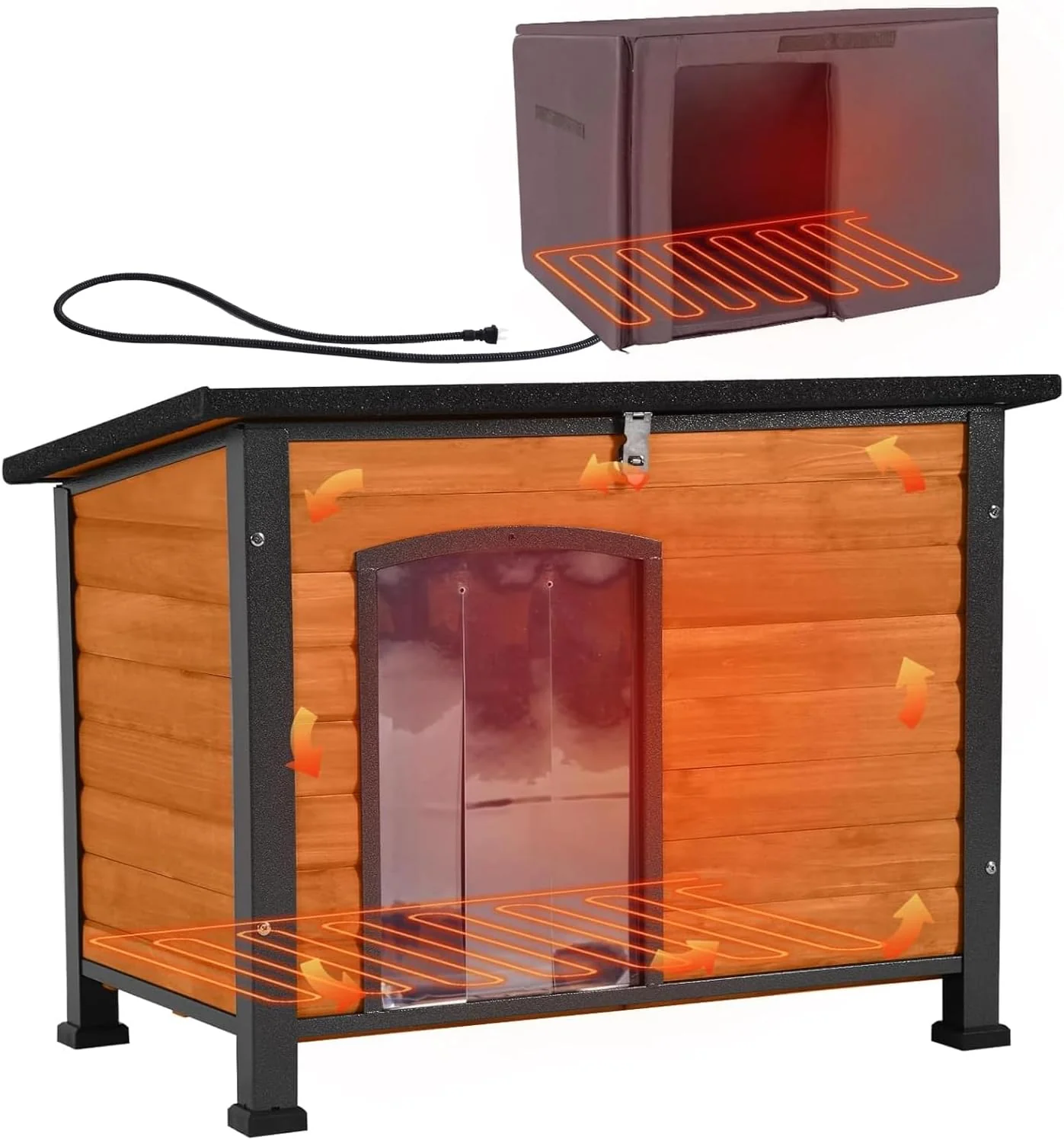 Casual Aivituvin Dog House Outdoor Heated Dog Kennel with Insulated Liner Heater for Winter Strong Iron Frame Large Dog Cage for Small Medium Dogs 33.5 Superior