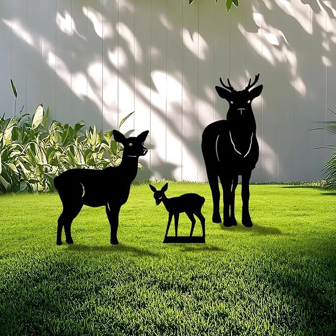 Green 3 Pack Deer Metal Garden Decorative Stakes Weather Proof Silhouette Statues High-End
