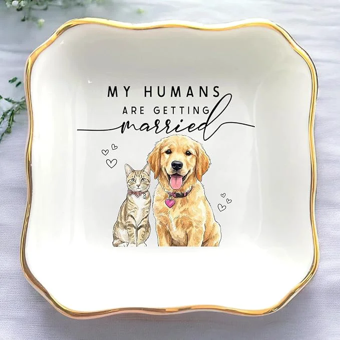Green Custom Pet Portrait Watercolor Ring Dish My Humans Are Getting Married Jewelry Smart