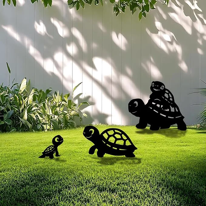 Powerful 3 Pack Turtle Metal Garden Decorative Stakes Weather Proof Silhouette Statues Genuine