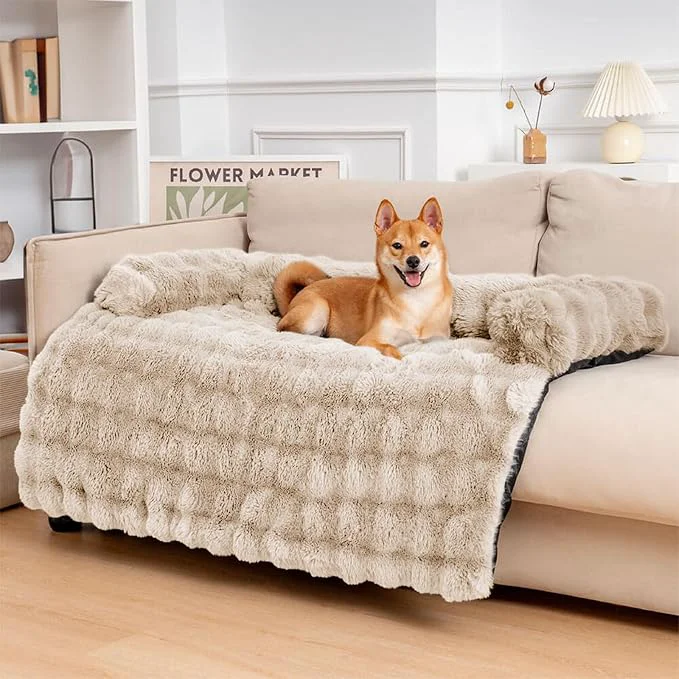 Trendy FUNNY FUZZY Pet Fluffy Plush Calming Dog Couch Bed Sofa Protector Washable Pets Next-Generation